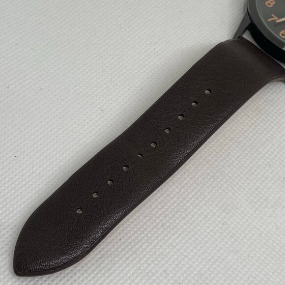 FMD men watch 45mm quartz analog black tone dial brown leather band running - Picture 5 of 8